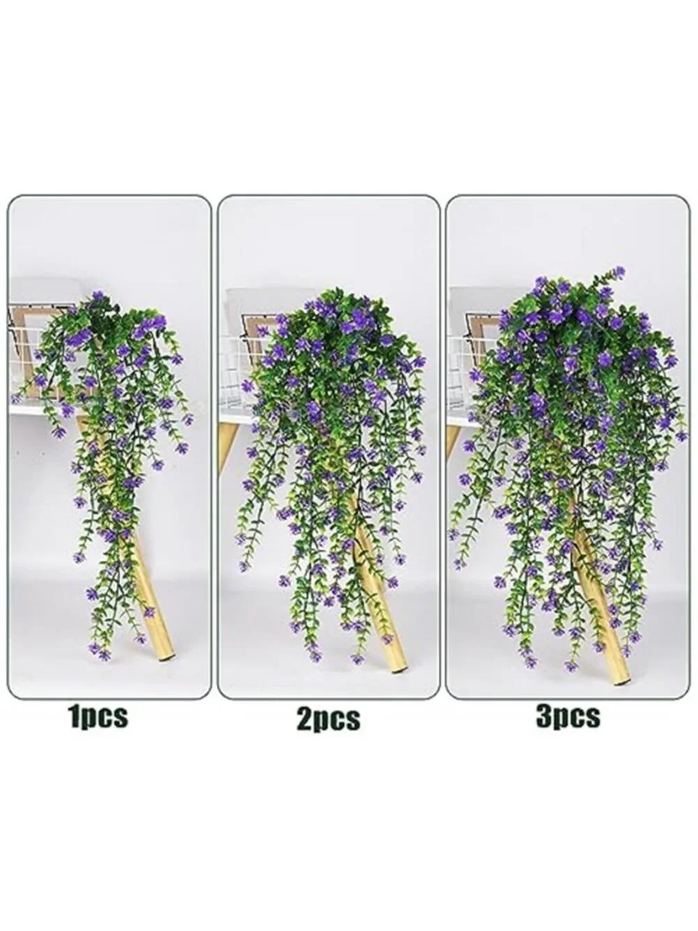 Artificial Hanging Fern Plants UV Resistant Faux Outdoor Indoor Decor Purple 3Pk